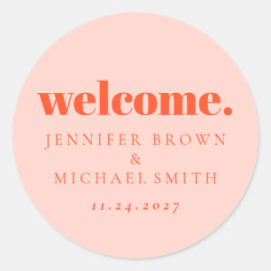Minimal Design Orange Pink Welcome Classic Round Sticker