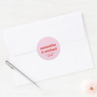 Minimal Design Pink AND Orange typo Classic Round Sticker