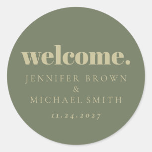 Minimal Design Sage green Welcome Classic Round Sticker