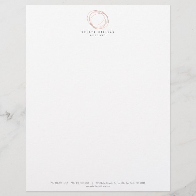 Minimal Designer Scribble Logo in Rose Gold Personalized Letterhead (Front)