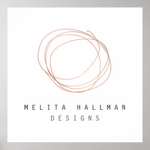 Minimal Designer Scribble Logo in Rose Gold Poster