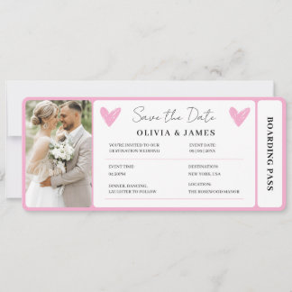 Minimal Destination Wedding Boarding Pass Invite