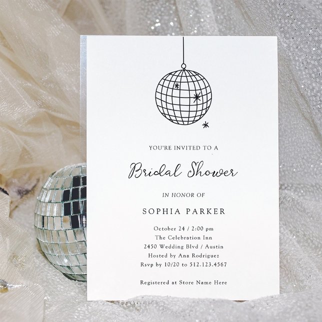 Minimal Disco Ball | Black and White Bridal Shower Invitation (Creator Uploaded)