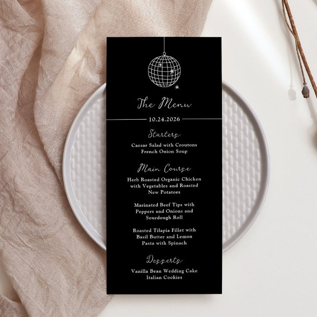 Minimal Disco Ball | Black Wedding Menu (Creator Uploaded)