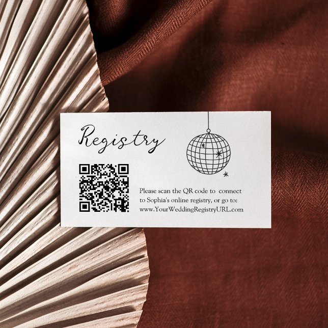 Minimal Disco Ball Bridal Shower QR Code Registry Enclosure Card (Creator Uploaded)