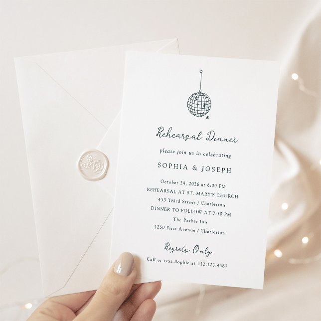 Minimal Disco Ball | Rehearsal Dinner Invitation (Creator Uploaded)