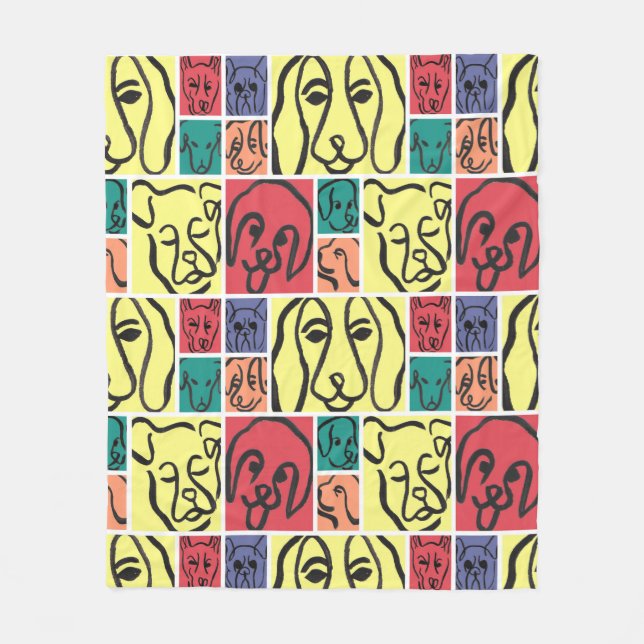 Minimal Dogs Line Art Collage Fleece Blanket (Front)