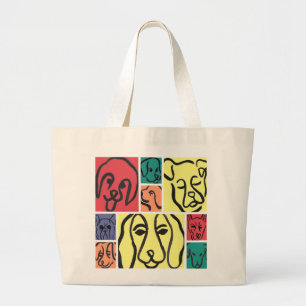 Minimal Dogs Line Art Collage Large Tote Bag