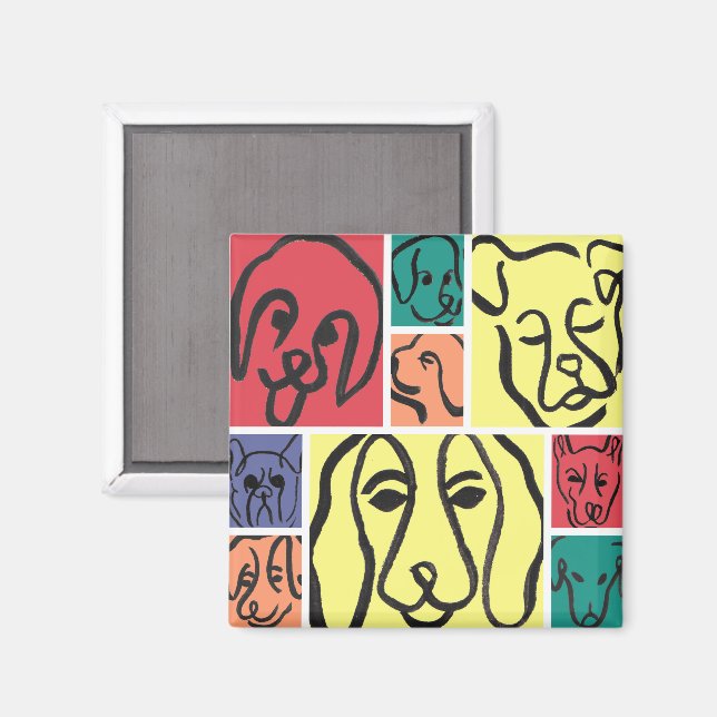 Minimal Dogs Line Art Collage Magnet (Front/Back)