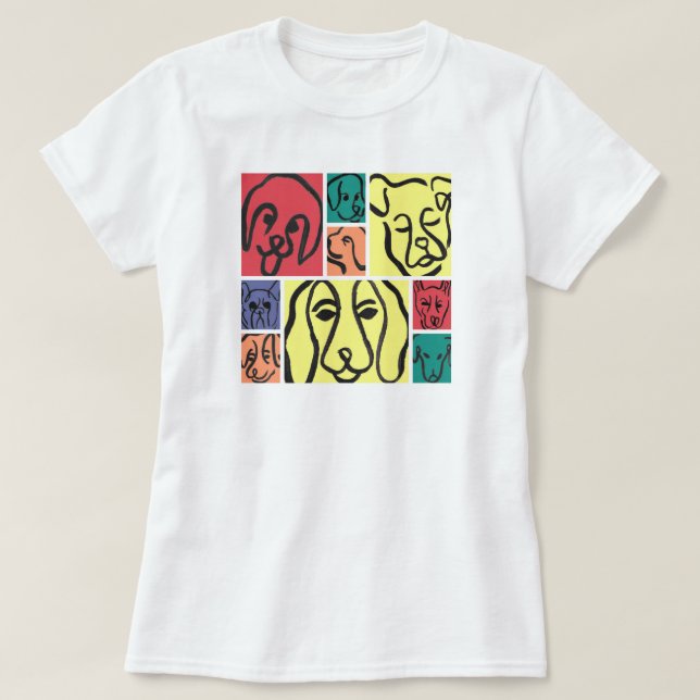 Minimal Dogs Line Art Collage T-Shirt (Design Front)