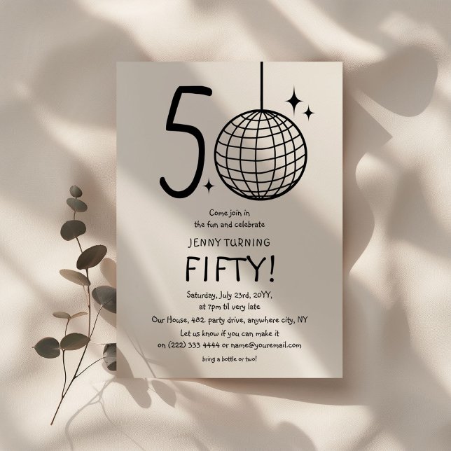 Minimal Doodle 50th Disco Ball Birthday  Invitation (Creator Uploaded)