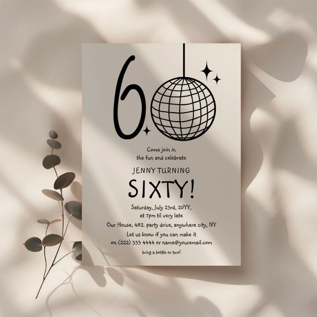 Minimal Doodle 60th Disco Ball Birthday  Invitation (Creator Uploaded)