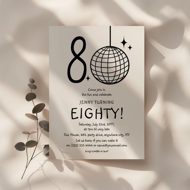 Minimal Doodle 80th Disco Ball Birthday  Invitation (Creator Uploaded)