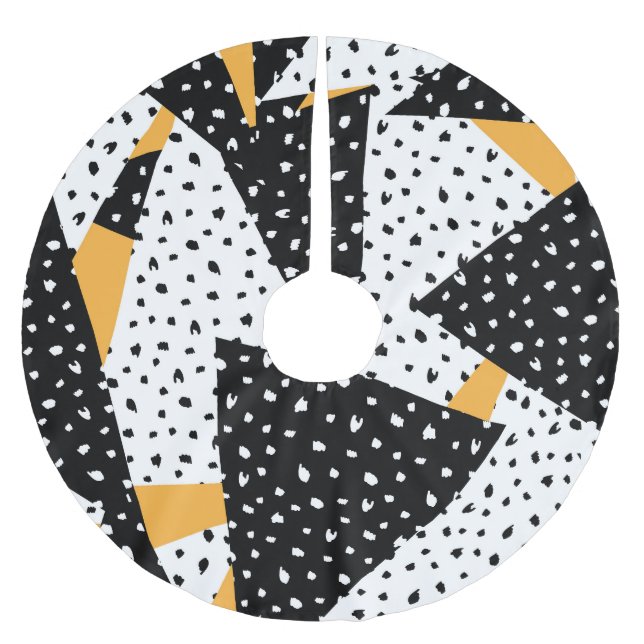 Minimal Dots Patchwork: Black White Yellow Brushed Polyester Tree Skirt (Front)