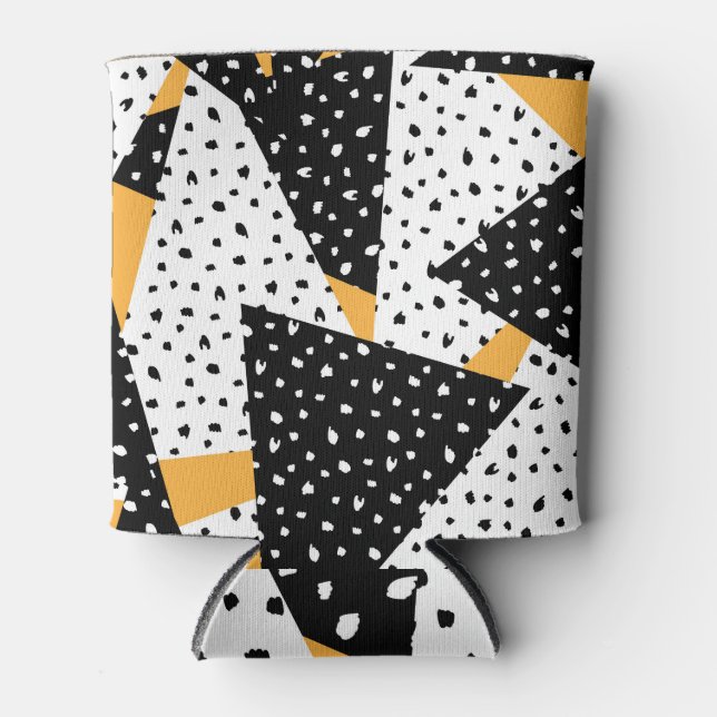 Minimal Dots Patchwork: Black White Yellow Can Cooler (Front)