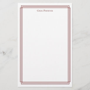 Minimal Double Maroon Border Stationery