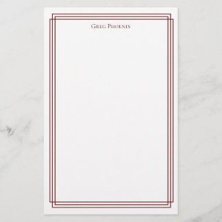 Minimal Double Maroon Border Stationery
