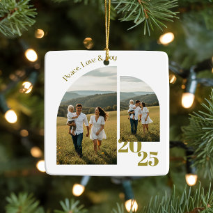 Minimal Double Sided Arch Two Photo  Ceramic Ornament