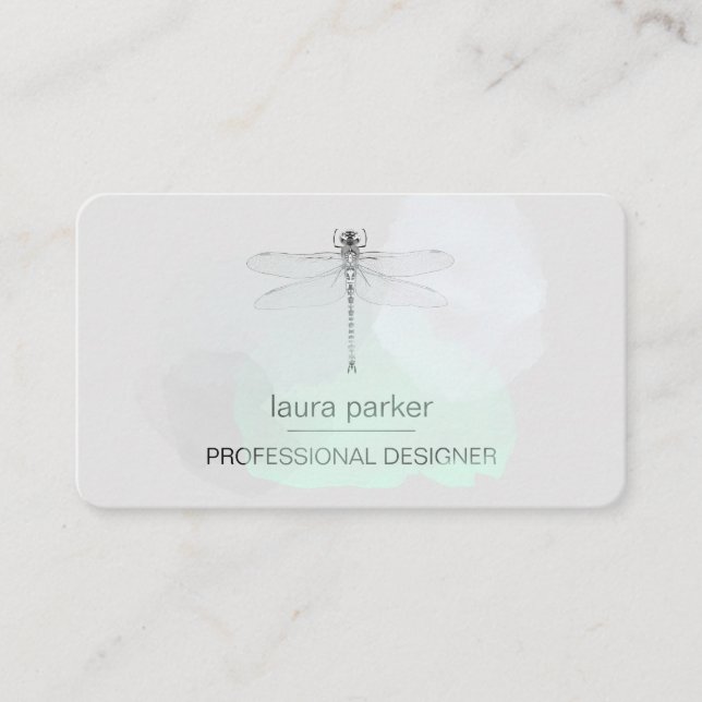 Minimal Dragonfly Professional Black and White Business Card (Front)