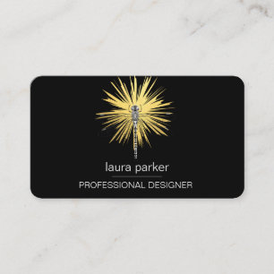 Minimal Dragonfly Professional Black Gold Business Card