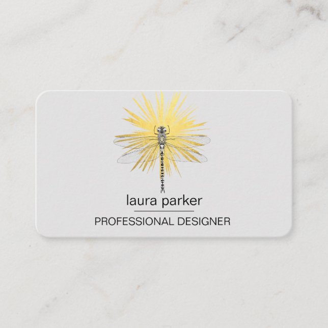Minimal Dragonfly Professional  White Gold Business Card (Front)