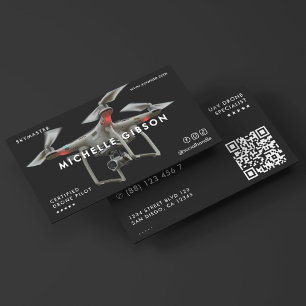Minimal Drone Operator UAV Professional Dark Grey Business Card