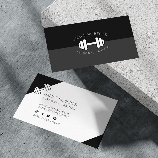 Minimal Dumbbell Personal Trainer Black & White Business Card (Creator Uploaded)