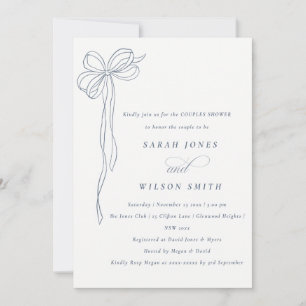 Minimal Dusky Blue Coquette Bow Couples Shower Invitation