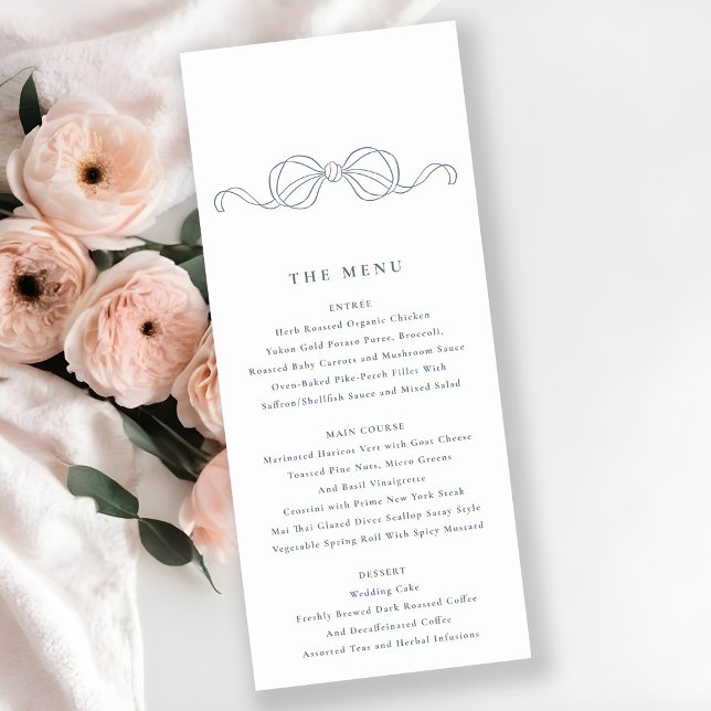 Minimal Dusky Blue Coquette Bow Wedding Program Invitation (Creator Uploaded)