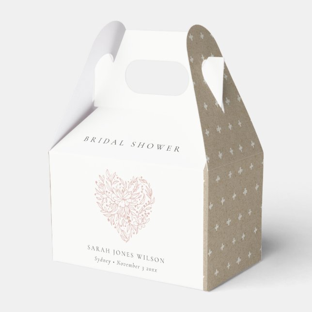 Minimal Dusky Blush Floral Heart Bridal Shower Favour Box (Front Side)