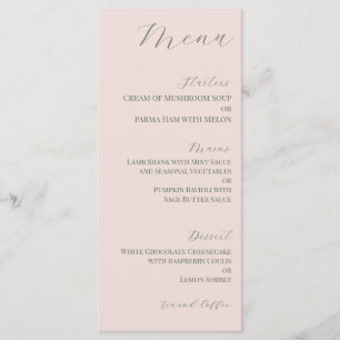 Minimal Dusky Pink and Olive Green Wedding Menu