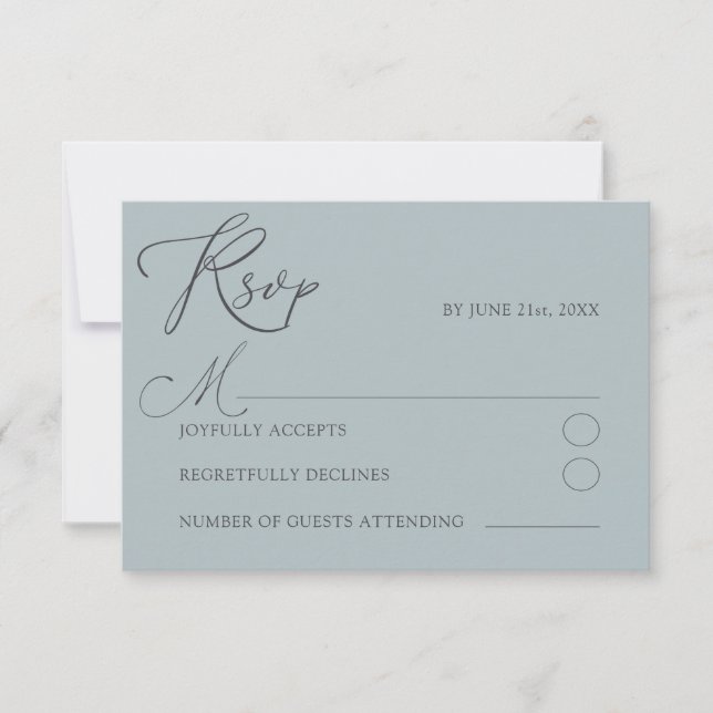  Minimal Dusty Blu RSVP Typography Wedding Card (Front)