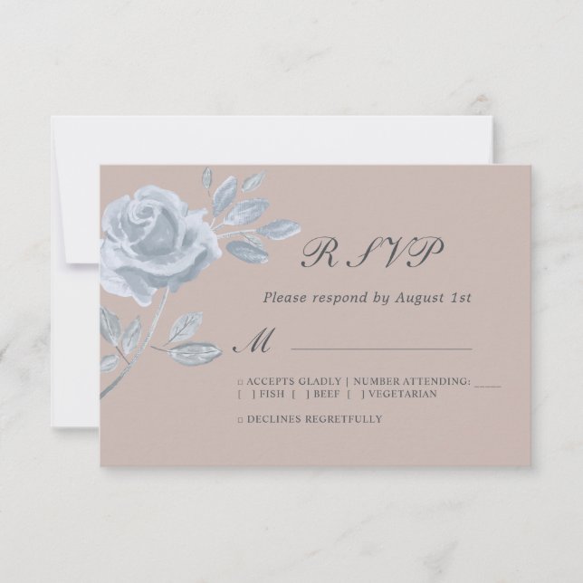 Minimal Dusty Blue and Blush Rose Wedding RSVP (Front)