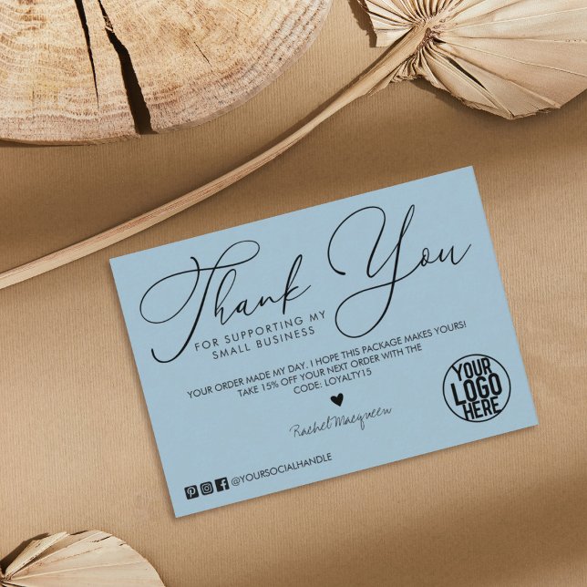 Minimal Dusty Blue Black Script Customer Thank You Business Card (Creator Uploaded)