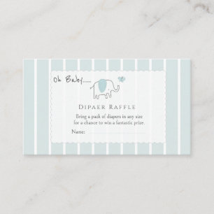 Minimal Dusty Blue Elephant Sketch Diaper Raffle Enclosure Card