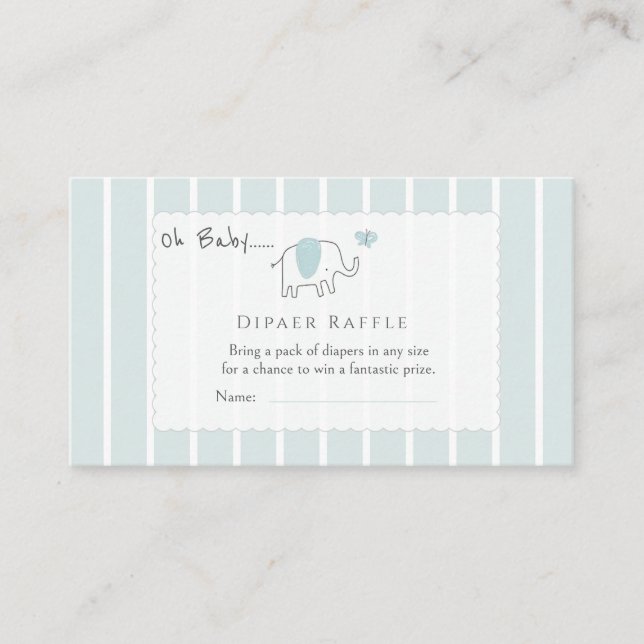 Minimal Dusty Blue Elephant Sketch Diaper Raffle Enclosure Card (Front)