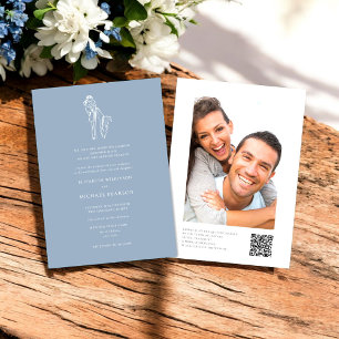 Minimal Dusty Blue Formal qr code wedding website Invitation