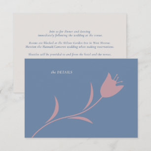 Minimal Dusty Blue & Mauve Floral Wedding Details Enclosure Card