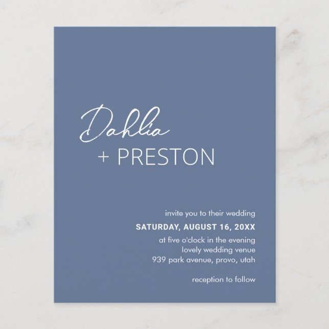 Minimal Dusty Blue Modern Budget Wedding Invite (Front)