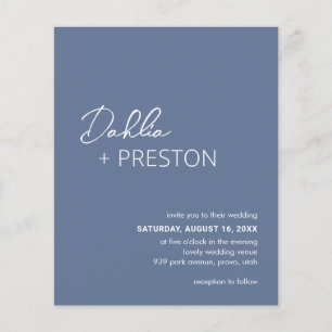Minimal Dusty Blue Modern Budget Wedding Invite