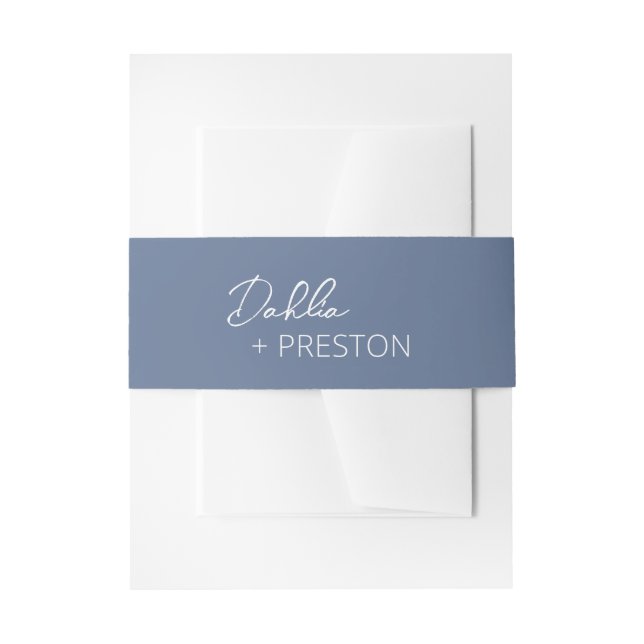 Minimal Dusty Blue Modern Wedding Invitation Belly Band (Front Example)