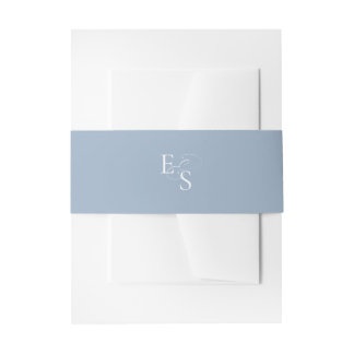 Minimal Dusty Blue Monogram Wedding Belly Band Invitation Belly Band
