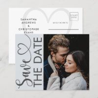 Minimal Dusty Blue Photo & Heart Save the Date An