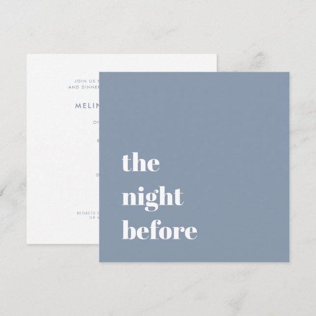 Minimal Dusty Blue Typography Wedding Rehearsal Invitation (Front/Back)