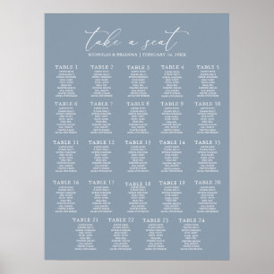 Minimal Dusty Blue Wedding 24 Table Seating Chart