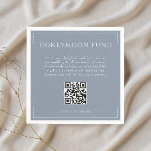 Minimal Dusty Blue Wedding Honeymoon Fund QR Code Napkin