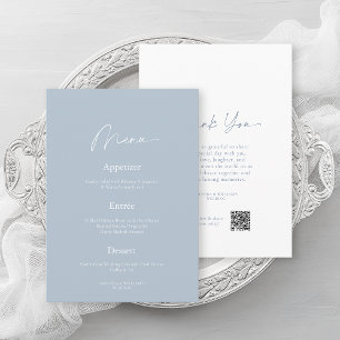 Minimal Dusty Blue Wedding Menu & Thank You Card