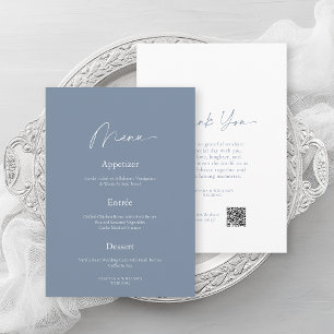 Minimal Dusty Blue Wedding Menu & Thank You Card
