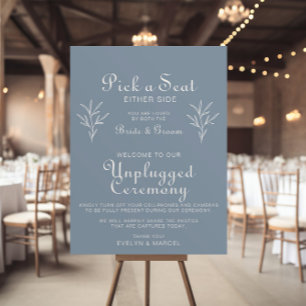 Minimal Dusty Blue Wedding Unplugged Ceremony  Poster