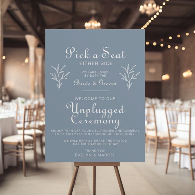 Minimal Dusty Blue Wedding Unplugged Ceremony  Poster (Creator Uploaded)